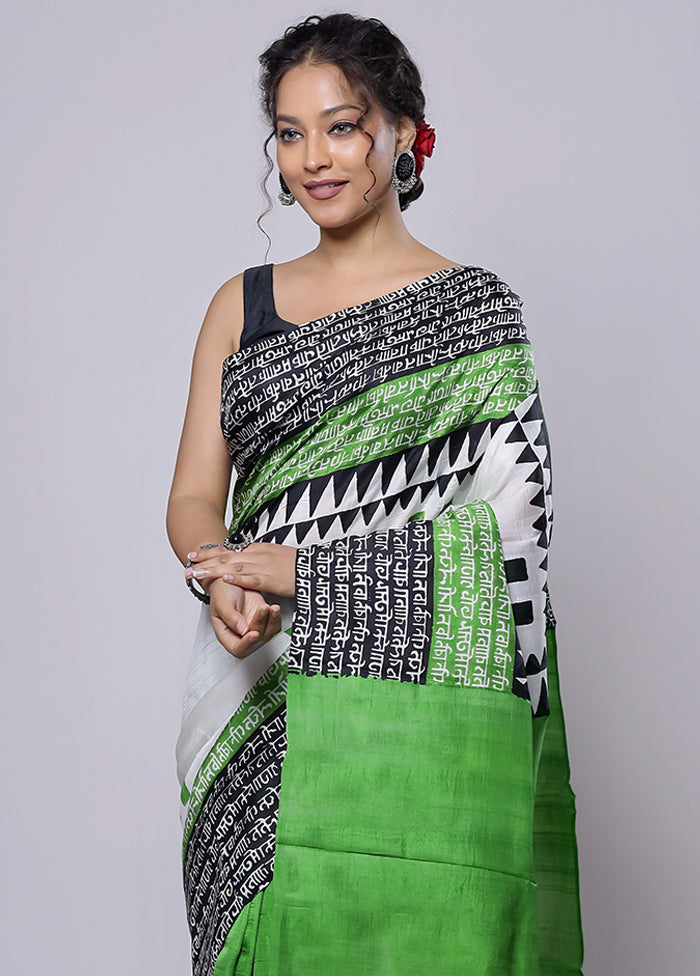 Green Printed Pure Silk Saree Without Blouse Piece