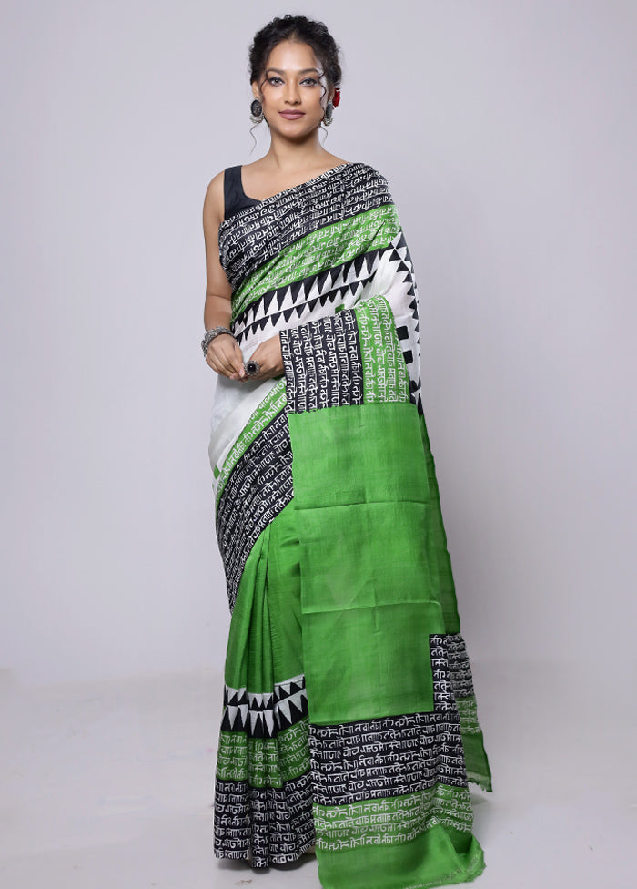 Green Printed Pure Silk Saree Without Blouse Piece