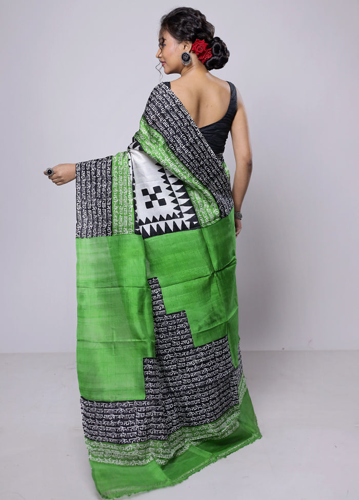 Green Printed Pure Silk Saree Without Blouse Piece