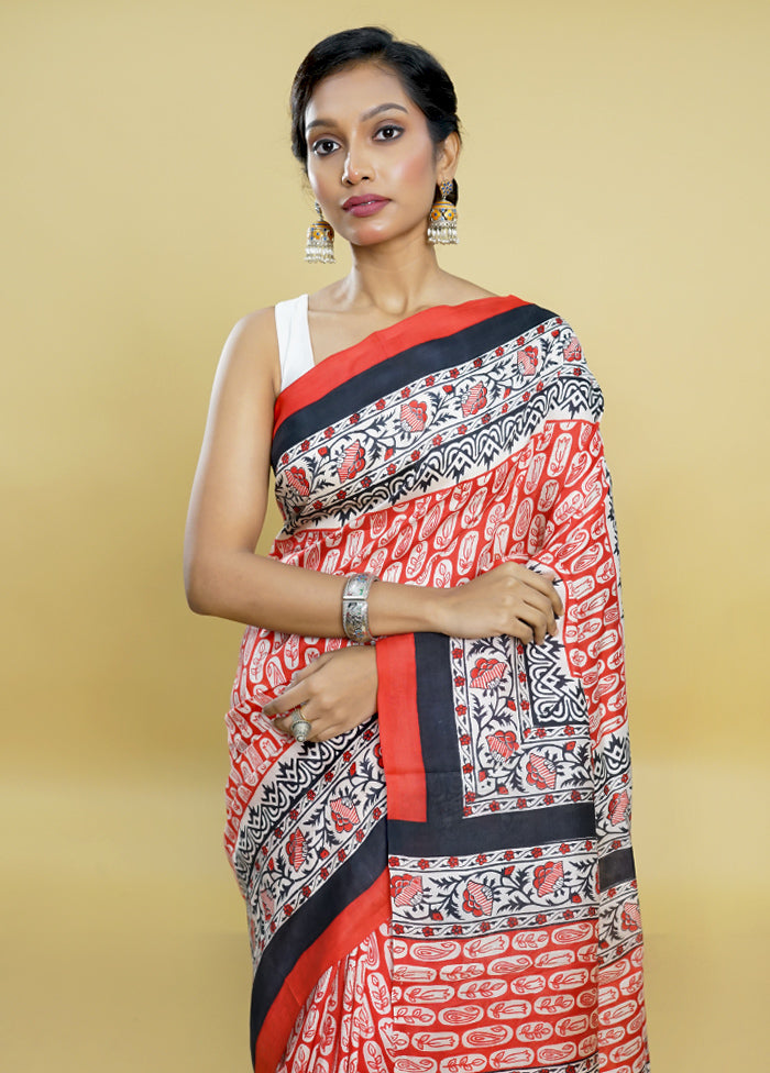 Multicolor Printed Pure Silk Saree Without Blouse Piece