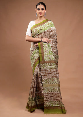 Green Printed Pure Silk Saree Without Blouse Piece