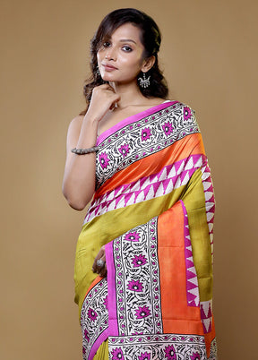 Multicolor Printed Pure Silk Saree Without Blouse Piece