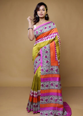 Multicolor Printed Pure Silk Saree Without Blouse Piece