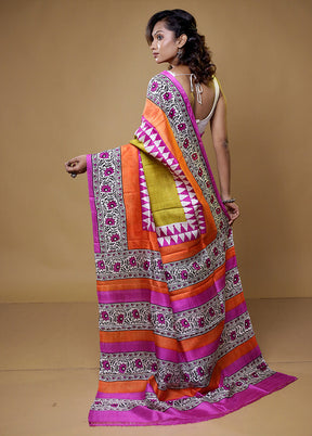 Multicolor Printed Pure Silk Saree Without Blouse Piece