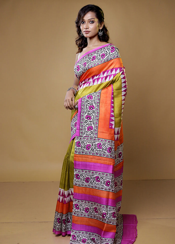 Multicolor Printed Pure Silk Saree Without Blouse Piece