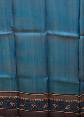 Blue Printed Pure Silk Saree Without Blouse Piece