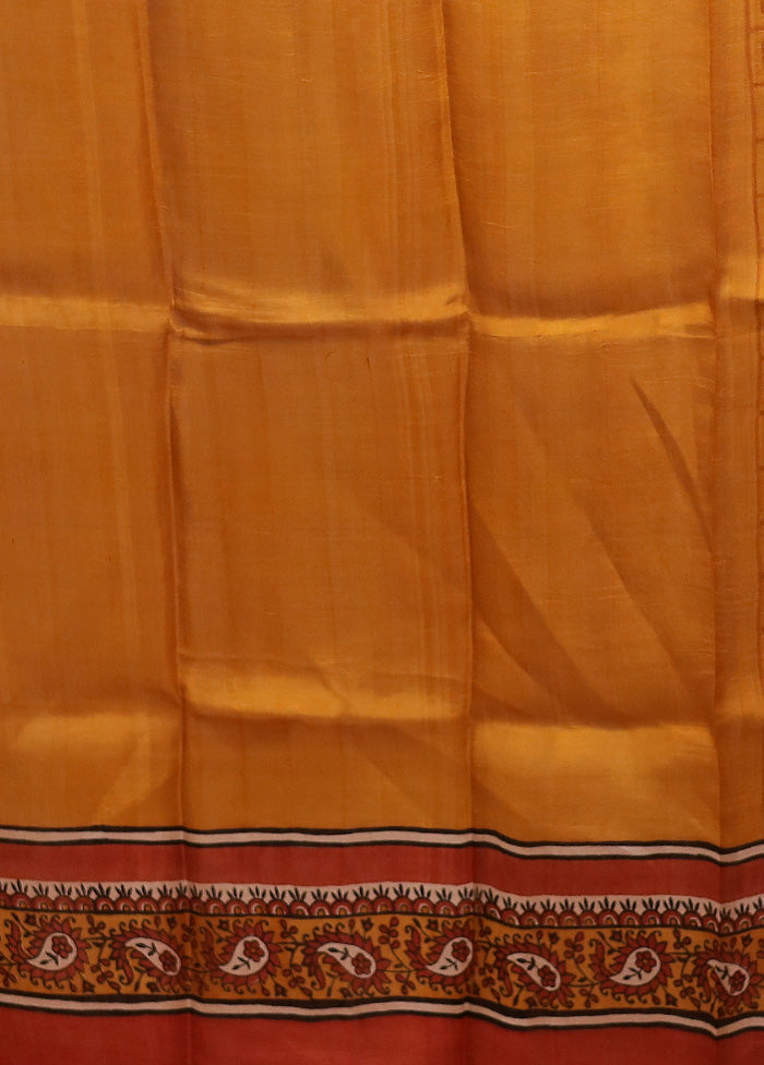 Yellow Printed Pure Silk Saree Without Blouse Piece