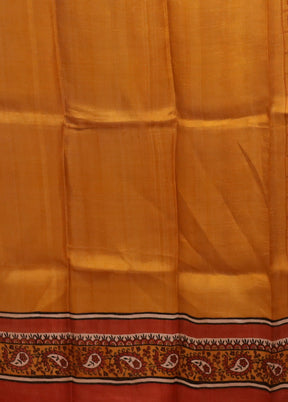 Yellow Printed Pure Silk Saree Without Blouse Piece