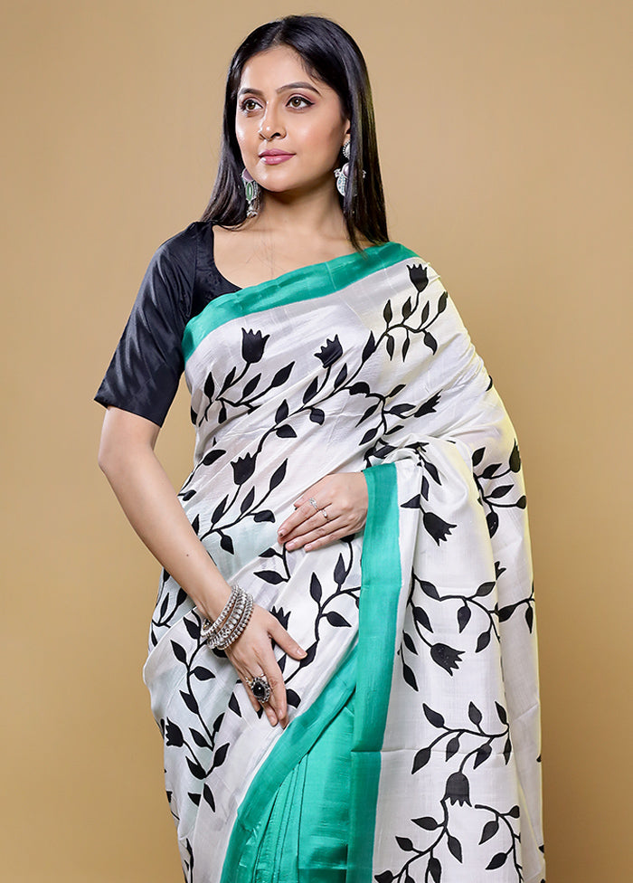 Cream Printed Pure Silk Saree Without Blouse Piece