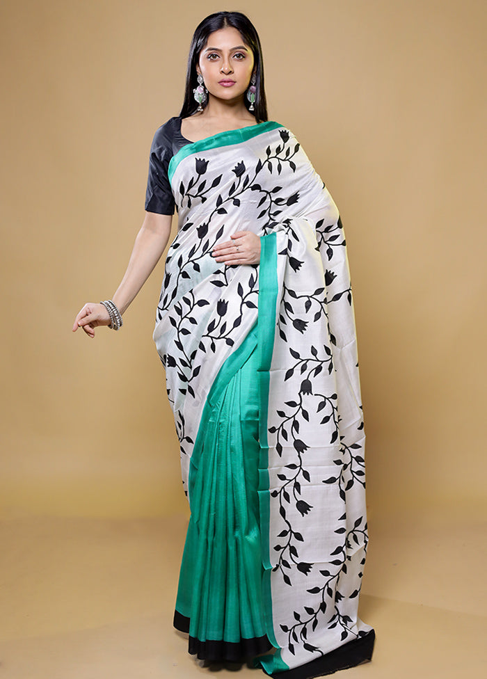 Cream Printed Pure Silk Saree Without Blouse Piece