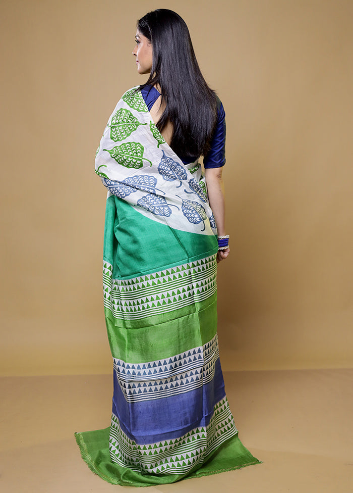 Green Printed Pure Silk Saree Without Blouse Piece