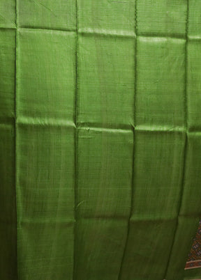 Green Handloom Tussar Pure Silk Saree With Blouse Piece