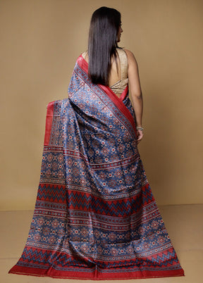 Grey Handloom Tussar Pure Silk Saree With Blouse Piece