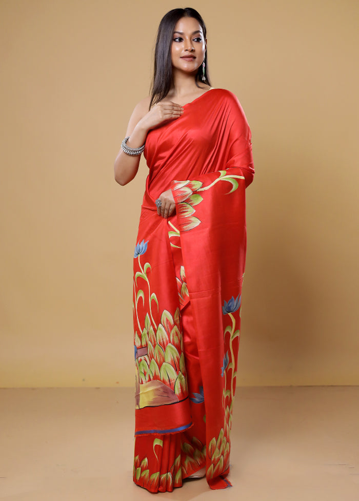 Orange Pure Bishnupuri Silk Saree With Blouse Piece