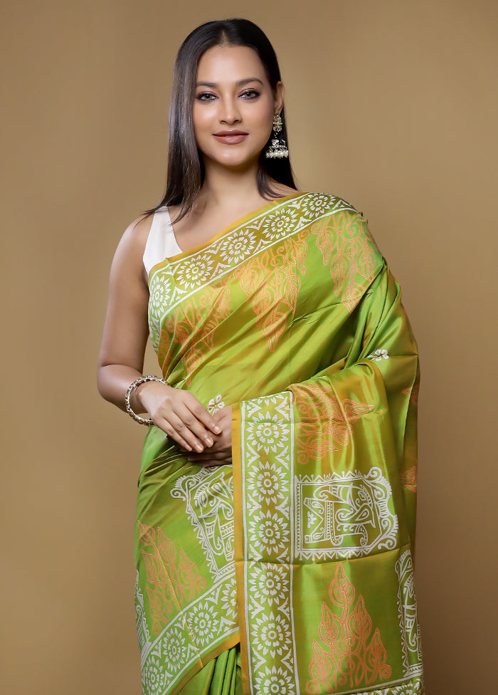 Green Pure Bishnupuri Silk Saree Without Blouse Piece