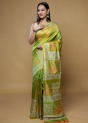 Green Pure Bishnupuri Silk Saree Without Blouse Piece