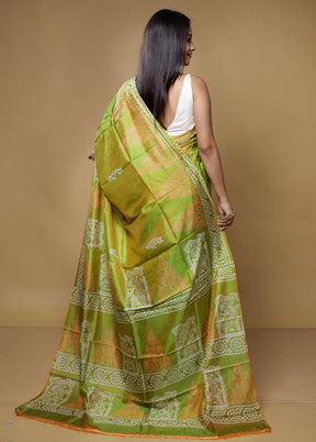 Green Pure Bishnupuri Silk Saree Without Blouse Piece