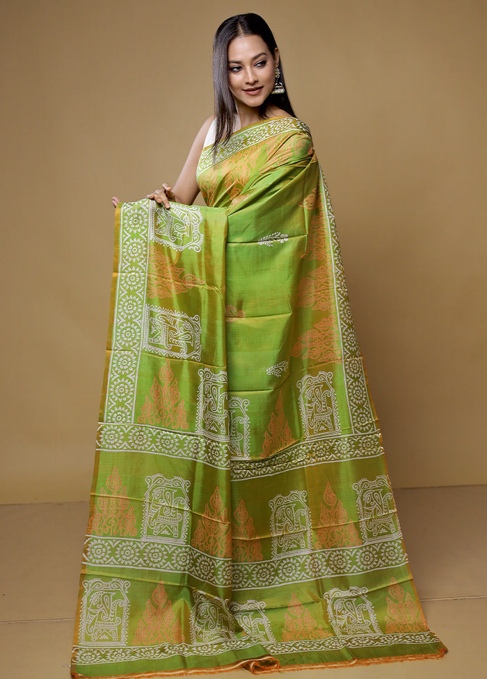 Green Pure Bishnupuri Silk Saree Without Blouse Piece