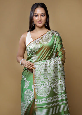 Green Pure Bishnupuri Silk Saree Without Blouse Piece