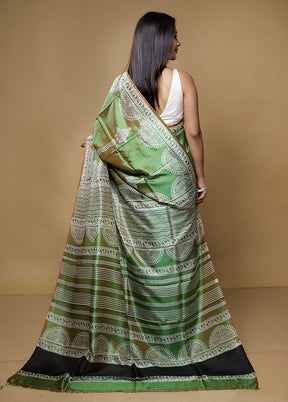 Green Pure Bishnupuri Silk Saree Without Blouse Piece