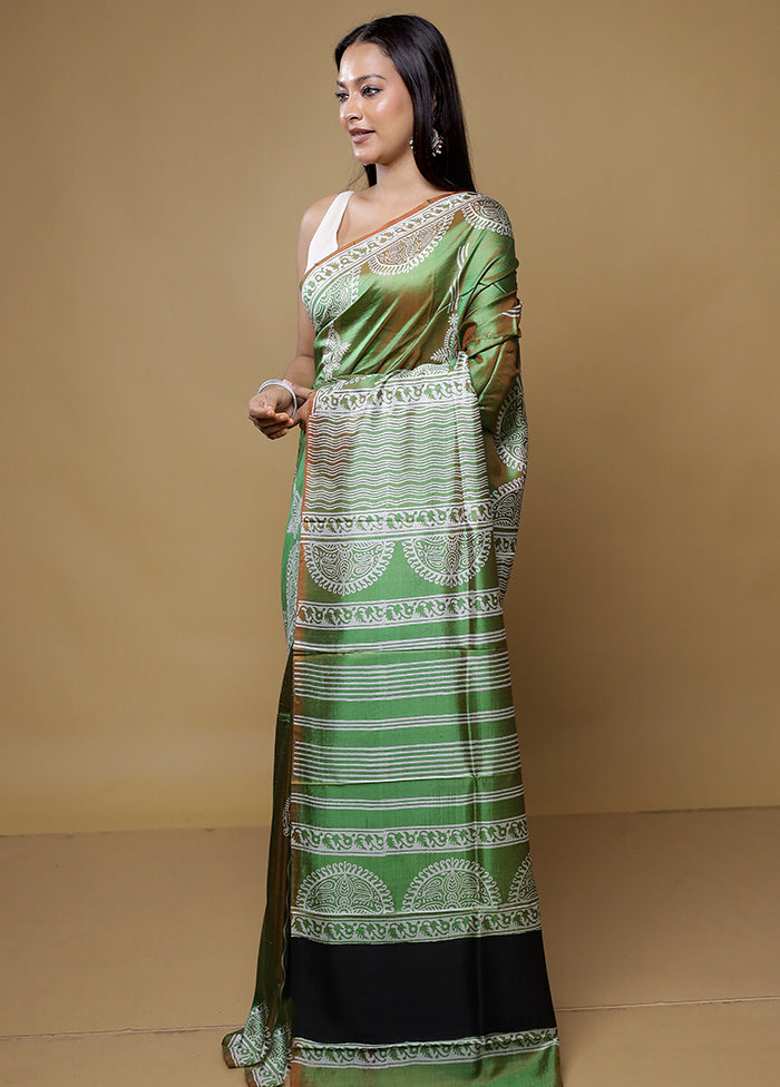 Green Pure Bishnupuri Silk Saree Without Blouse Piece