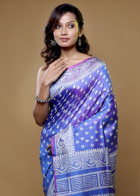 Blue Pure Bishnupuri Silk Saree Without Blouse Piece