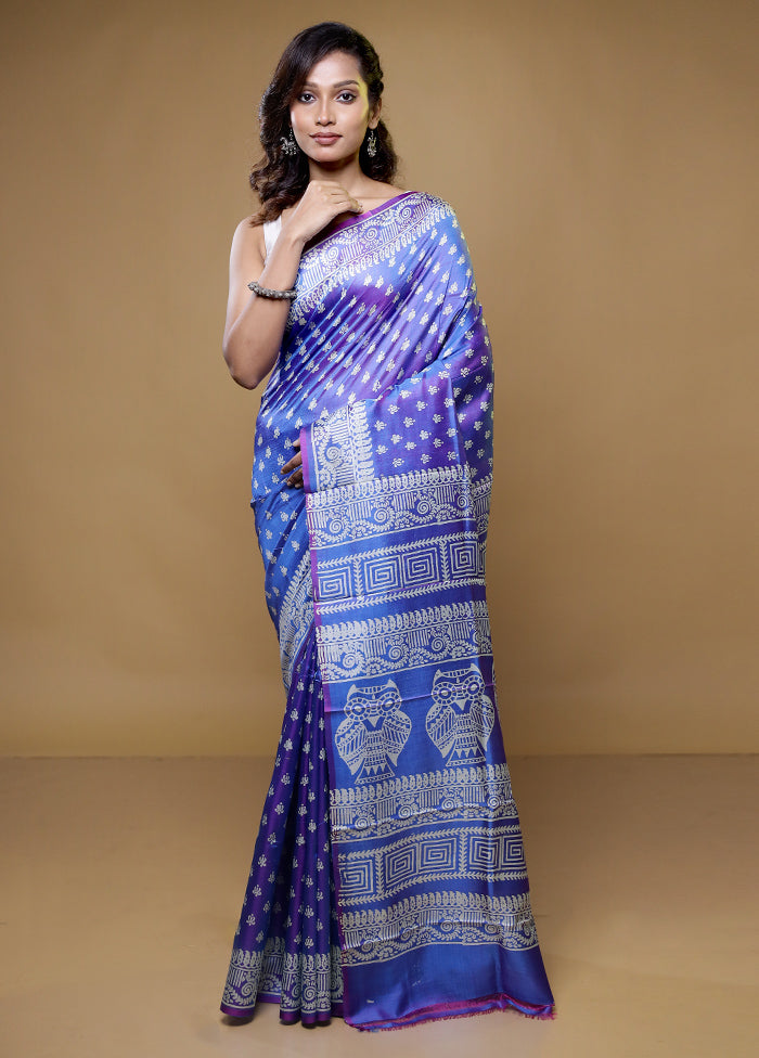 Blue Pure Bishnupuri Silk Saree Without Blouse Piece