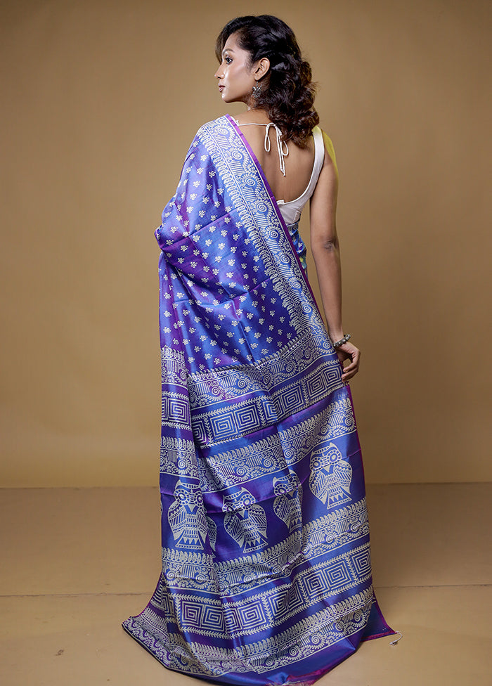 Blue Pure Bishnupuri Silk Saree Without Blouse Piece