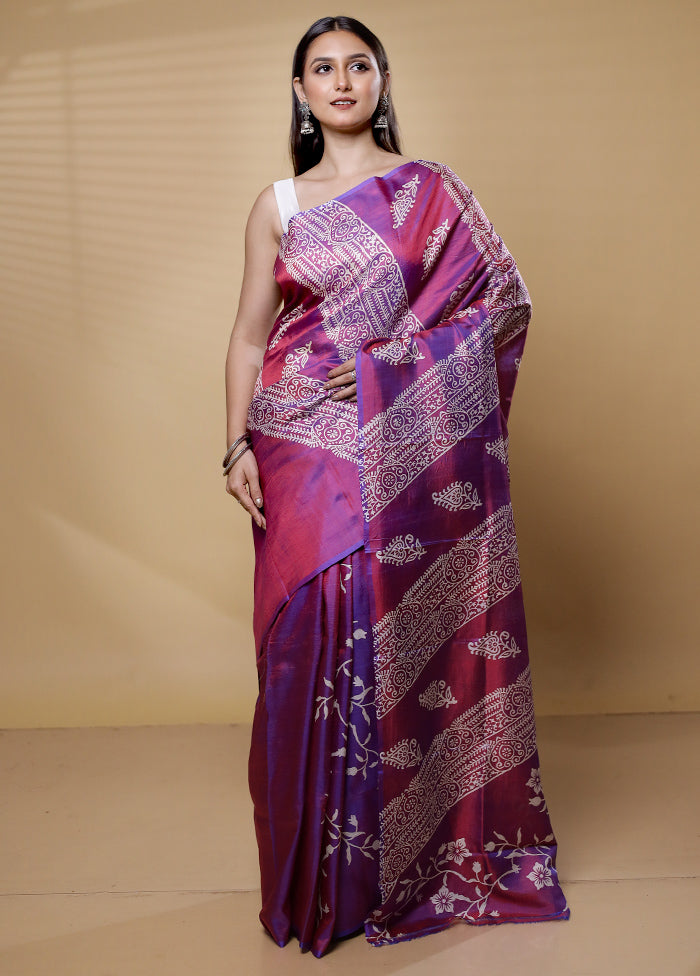 Purple Pure Bishnupuri Silk Saree Without Blouse Piece