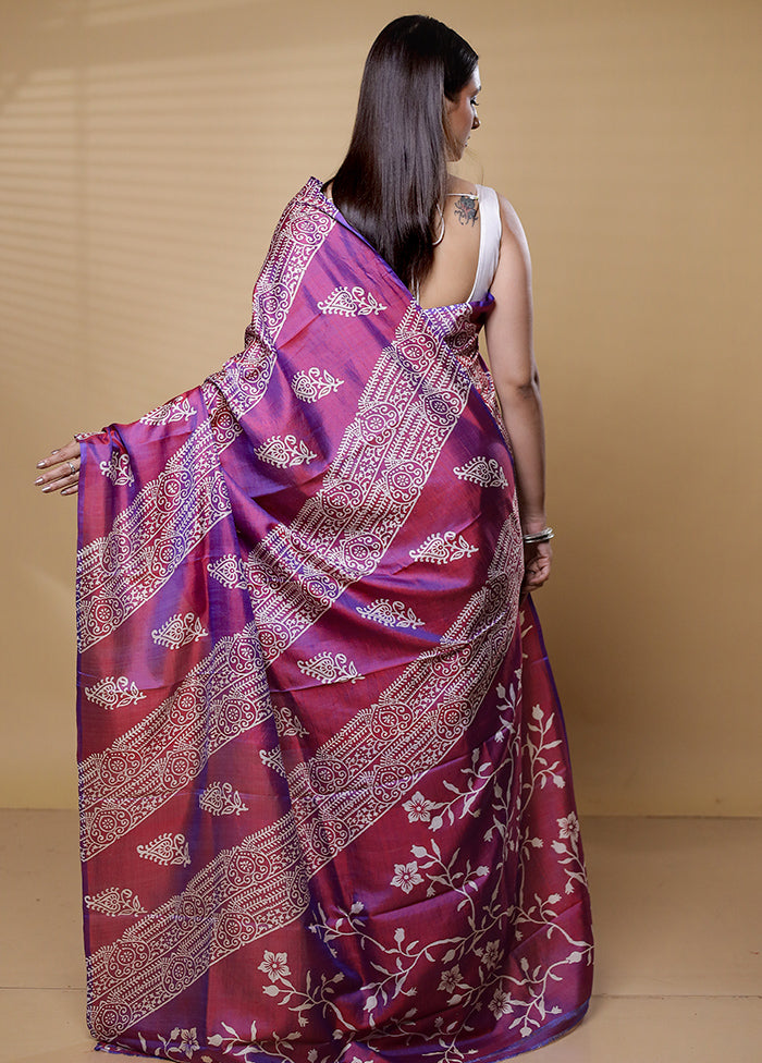 Purple Pure Bishnupuri Silk Saree Without Blouse Piece