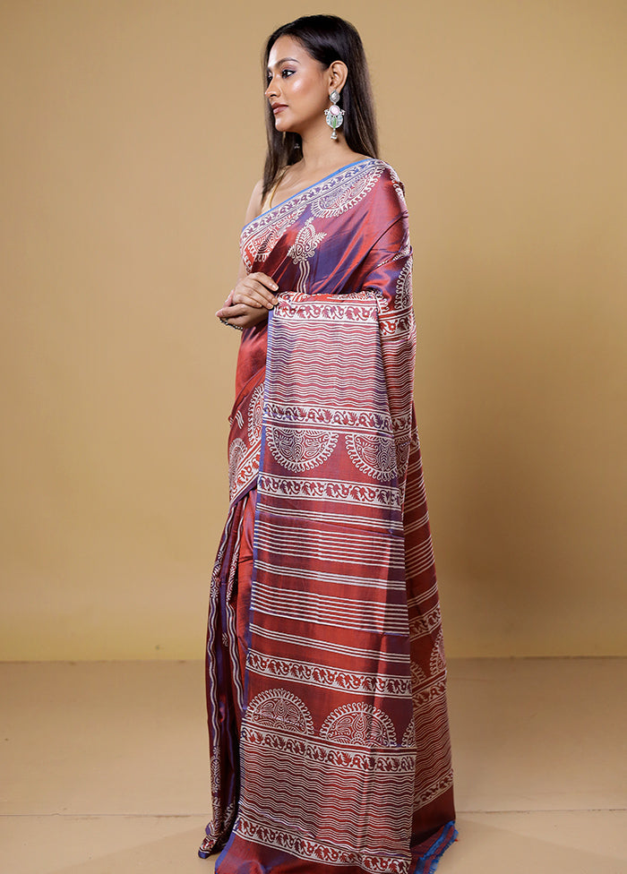 Brown Pure Bishnupuri Silk Saree Without Blouse Piece