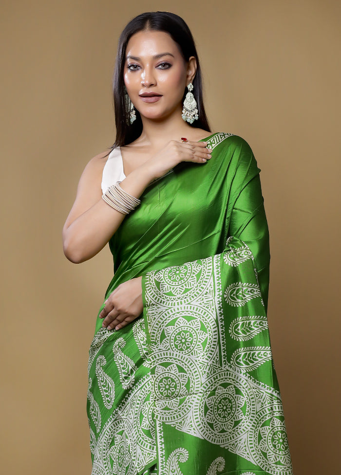 Green Pure Bishnupuri Silk Saree Without Blouse Piece