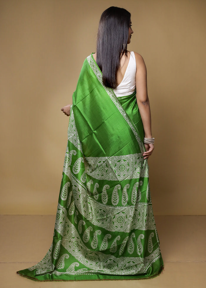 Green Pure Bishnupuri Silk Saree Without Blouse Piece