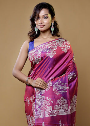 Pink Pure Bishnupuri Silk Saree Without Blouse Piece