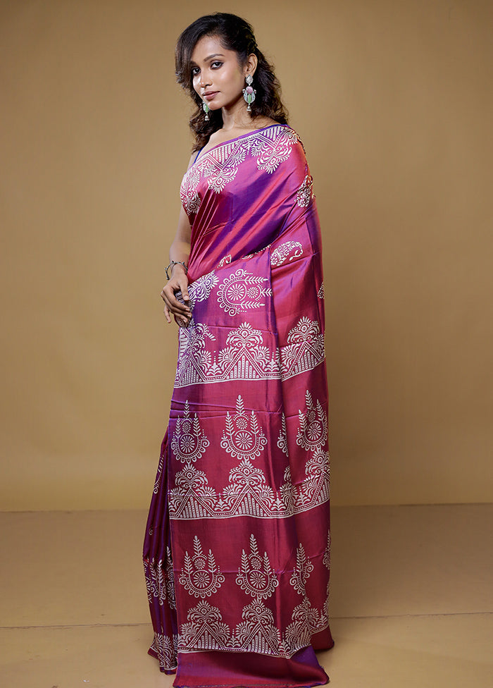 Pink Pure Bishnupuri Silk Saree Without Blouse Piece