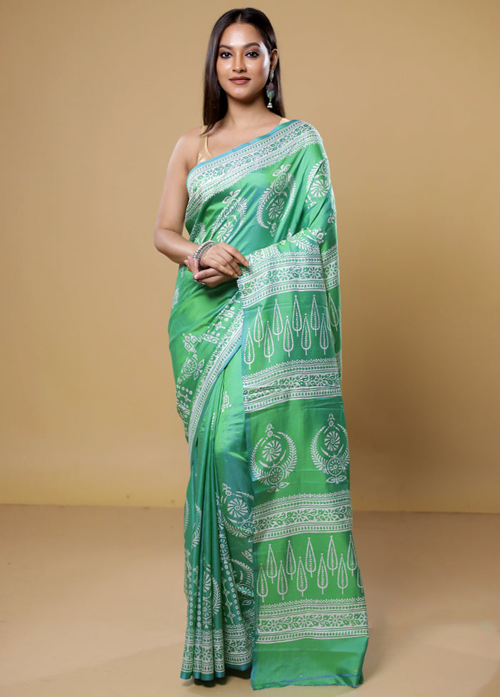 Green Pure Bishnupuri Silk Saree Without Blouse Piece