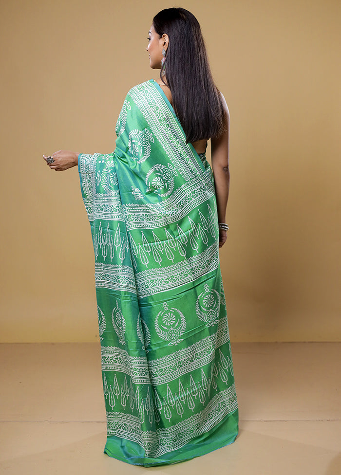 Green Pure Bishnupuri Silk Saree Without Blouse Piece