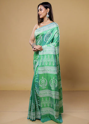 Green Pure Bishnupuri Silk Saree Without Blouse Piece