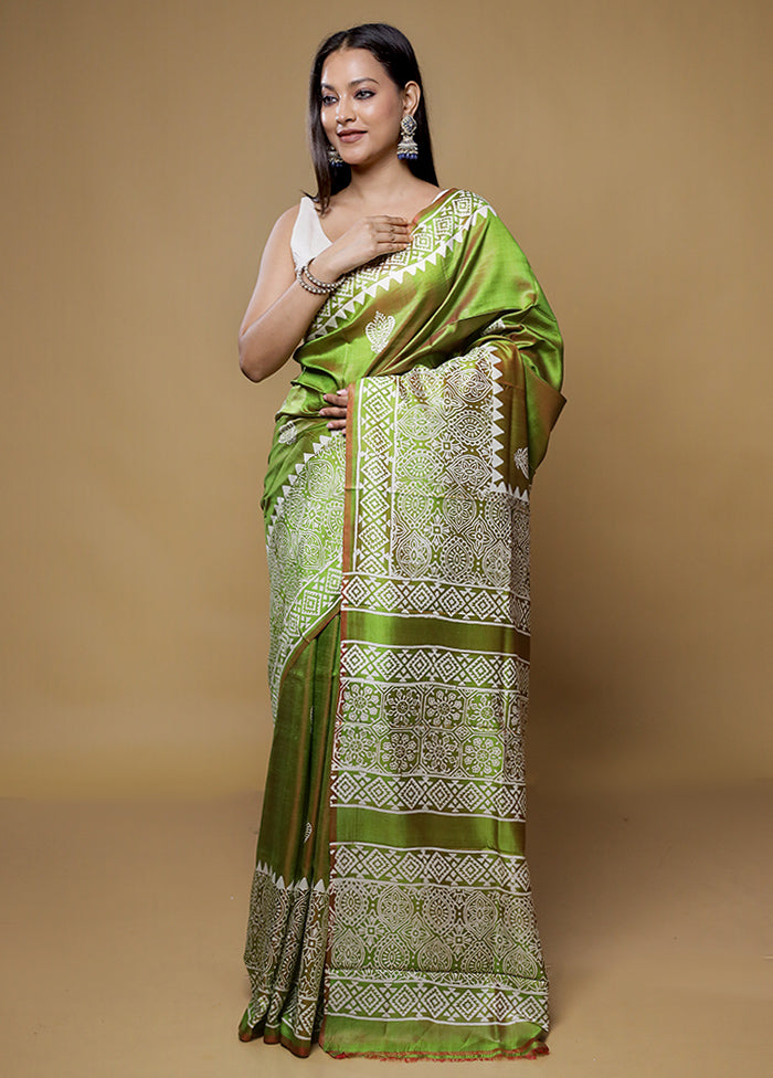 Green Pure Bishnupuri Silk Saree Without Blouse Piece