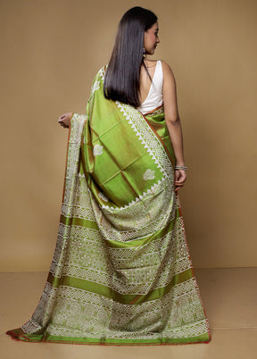 Green Pure Bishnupuri Silk Saree Without Blouse Piece