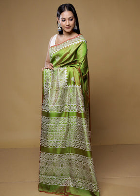 Green Pure Bishnupuri Silk Saree Without Blouse Piece