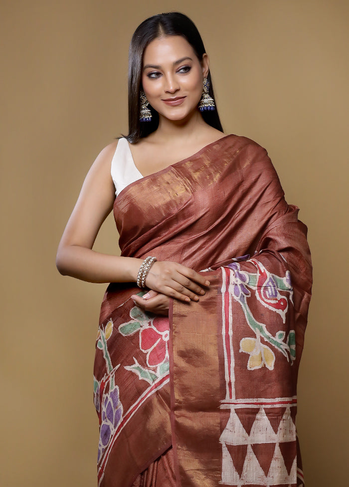 Multicolor Tussar Silk Saree With Blouse Piece