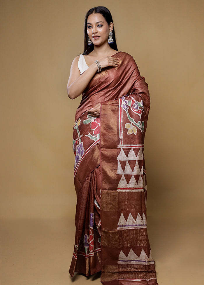 Multicolor Tussar Silk Saree With Blouse Piece