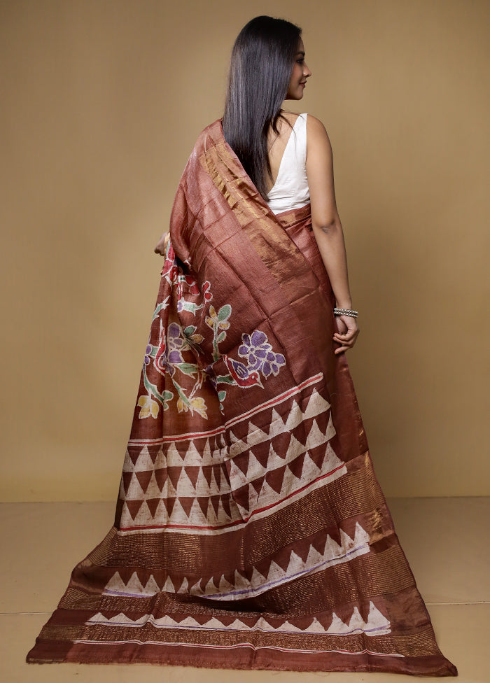 Multicolor Tussar Silk Saree With Blouse Piece