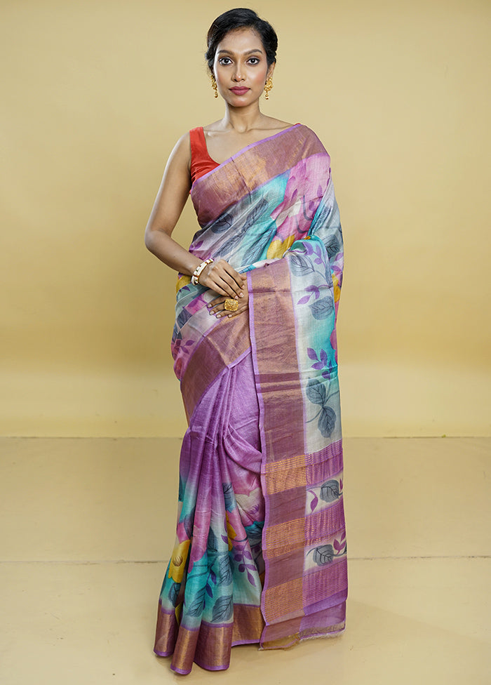 Multicolor Tussar Silk Saree With Blouse Piece