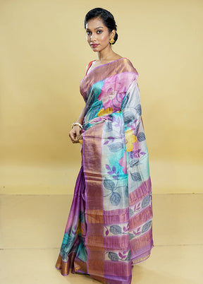 Multicolor Tussar Silk Saree With Blouse Piece