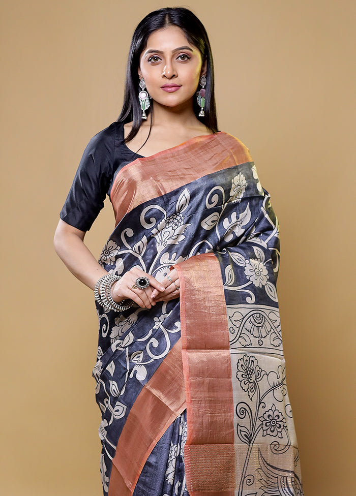 Blue Tussar Silk Saree With Blouse Piece