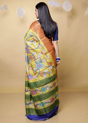 Yellow Tussar Silk Saree With Blouse Piece