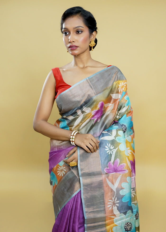 Multicolor Tussar Silk Saree With Blouse Piece