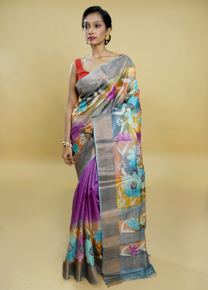 Multicolor Tussar Silk Saree With Blouse Piece